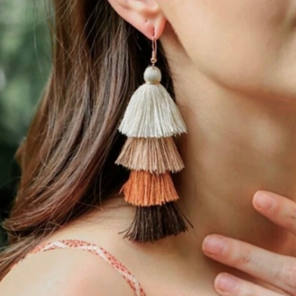 Tiered Tassel Earrings in Autumn Palette
